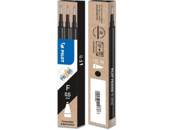 Pilot Pack de 3 Recambios para Frixion Ball / Frixion Clicker - Tinta Gel Borrable - Punta de Bola 0.5mm - Trazo 0.3mm - Color Negro