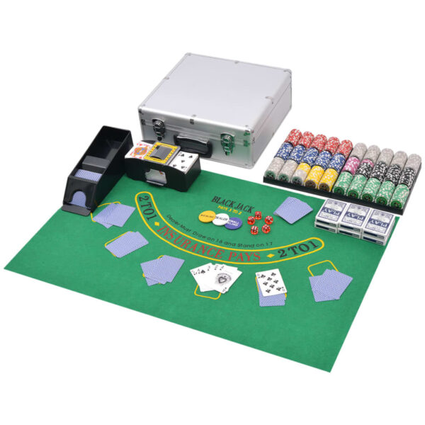 Conjunto de póquer/blackjack com 600 fichas em alumínio