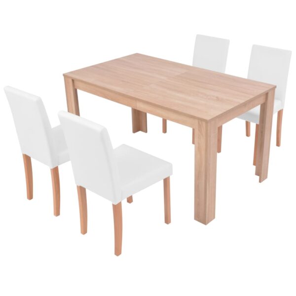 Mesa e cadeiras de jantar 5 pcs couro artif. carvalho creme - Image 3