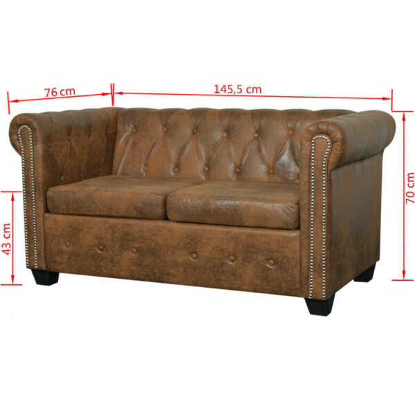Sofá Chesterfield 2 lugares couro artificial castanho - Image 6