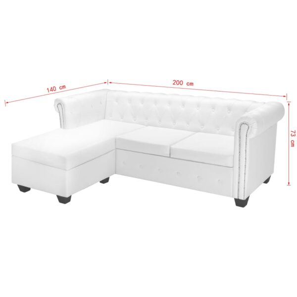Sofá Chesterfield em forma de L couro artificial branco - Image 7
