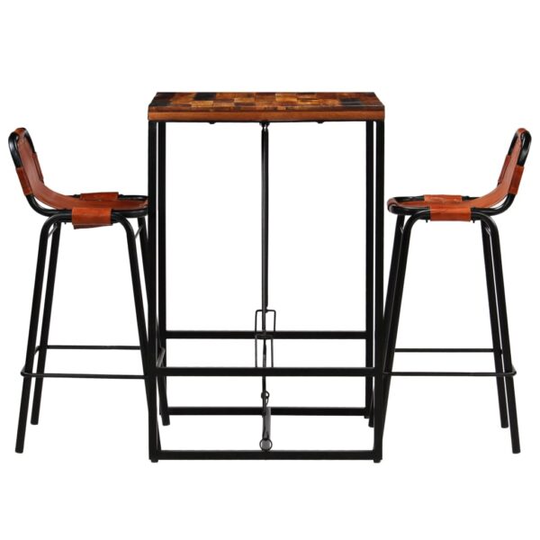 Conjunto de bar 3 pcs madeira recuperada + couro cabra genuíno - Image 2