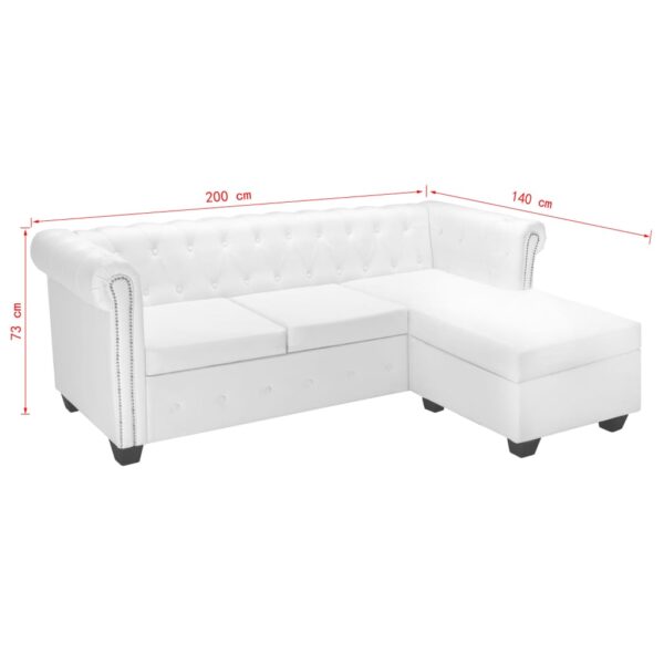 Sofá Chesterfield em forma de L couro artificial branco - Image 7