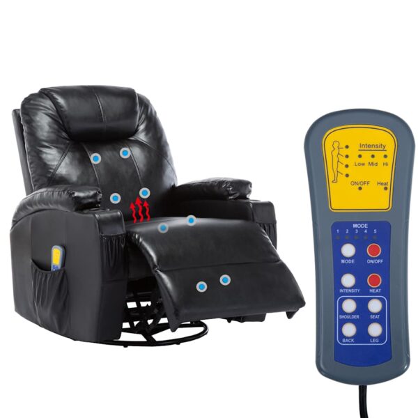 Cadeira de massagem reclinável couro artificial preto - Image 11