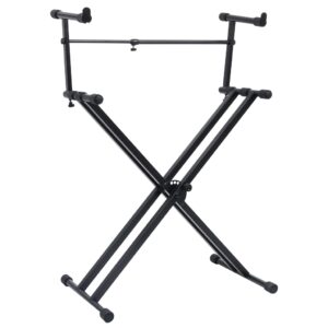 Suporte duplo para teclado com estrutura em X preto