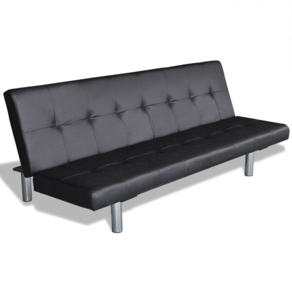 Sofa-cama ajustável com 2 almofadas couro artificial preto - Image 3