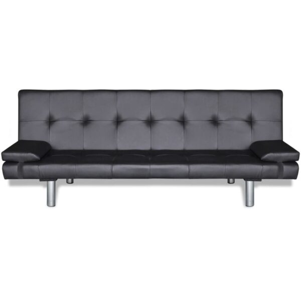 Sofa-cama ajustável com 2 almofadas couro artificial preto - Image 5