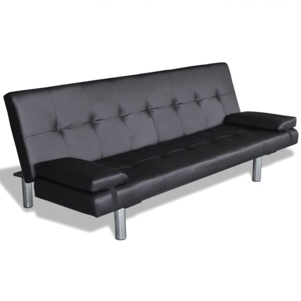 Sofa-cama ajustável com 2 almofadas couro artificial preto - Image 6