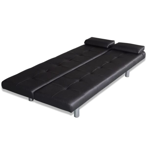 Sofa-cama ajustável com 2 almofadas couro artificial preto - Image 7