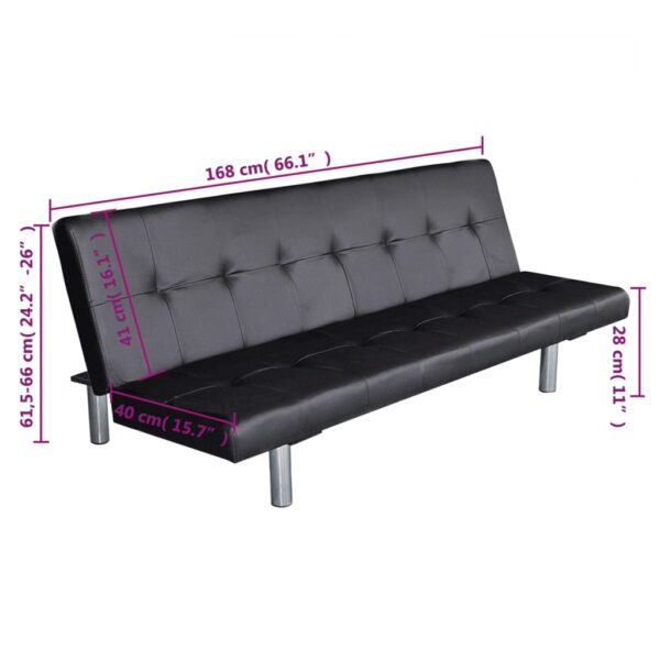 Sofa-cama ajustável com 2 almofadas couro artificial preto - Image 9