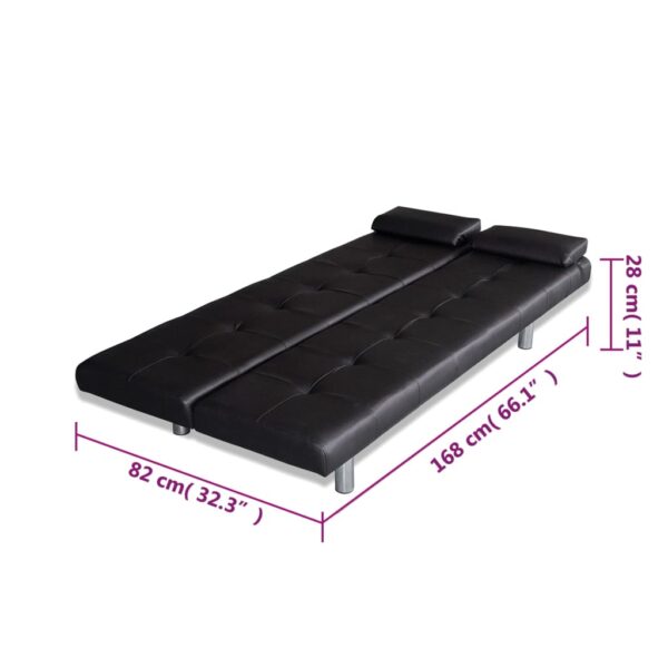 Sofa-cama ajustável com 2 almofadas couro artificial preto - Image 10