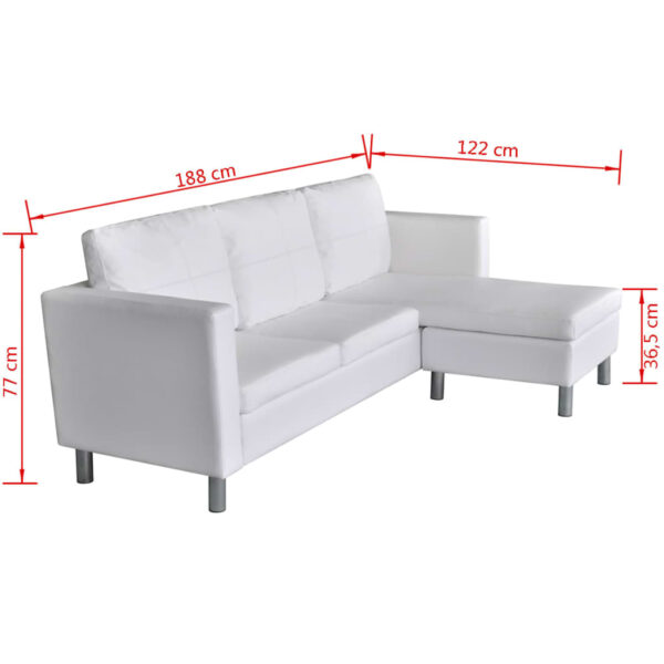 Sofá secional de 3 lugares couro artificial branco - Image 8