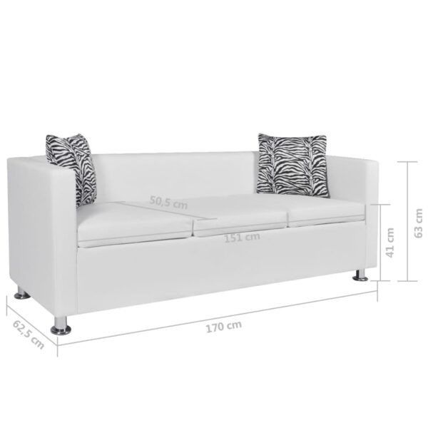Sofá de 3 lugares couro artificial branco - Image 6
