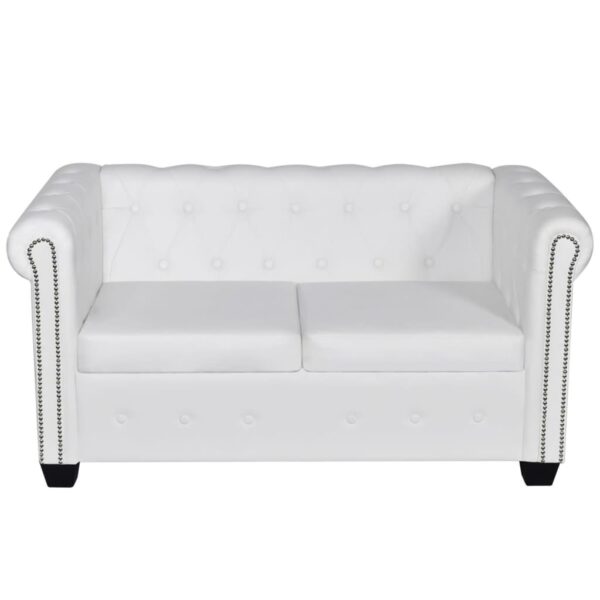 Sofá Chesterfield de 2 lugares em couro artificial branco - Image 2
