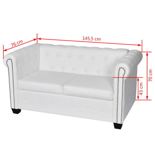 Sofá Chesterfield de 2 lugares em couro artificial branco - Image 5