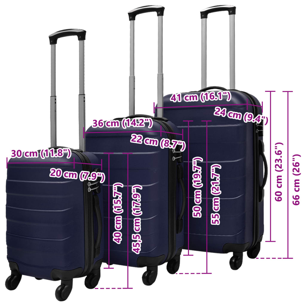 Conjunto de tróleis em estojo rígido 3 pcs 45,5/55/66 cm azul - Image 6