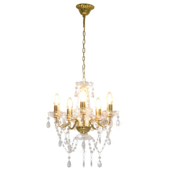 Lustre com contas de cristal redondo 5 x E14 dourado - Image 2