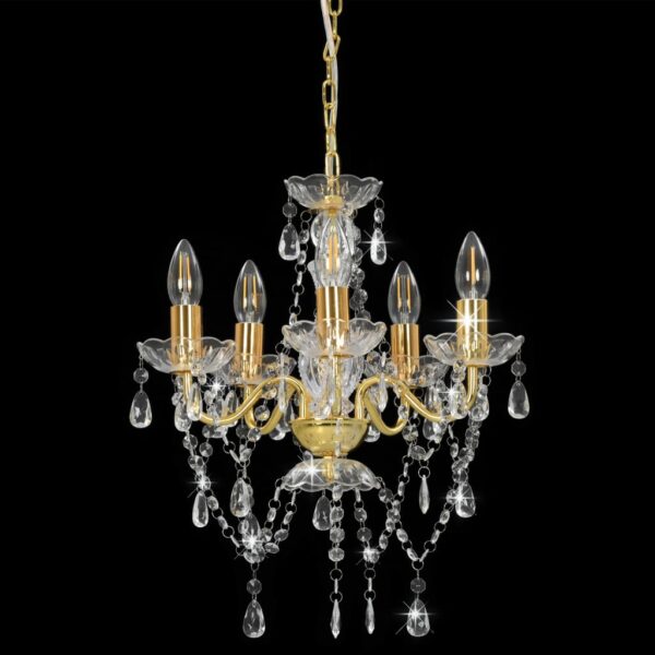 Lustre com contas de cristal redondo 5 x E14 dourado - Image 3