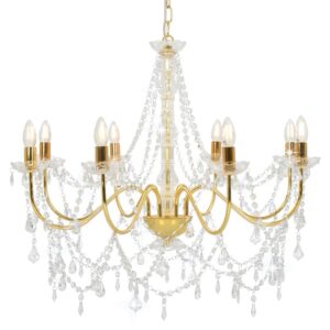 Lustre com contas lâmpadas 8 x E14 dourado