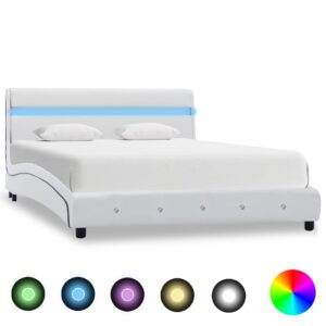 Estrutura de cama com LED 140x200 cm couro artificial branco
