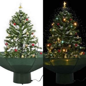 Árvore de Natal com neve base formato guarda-chuva 75 cm verde