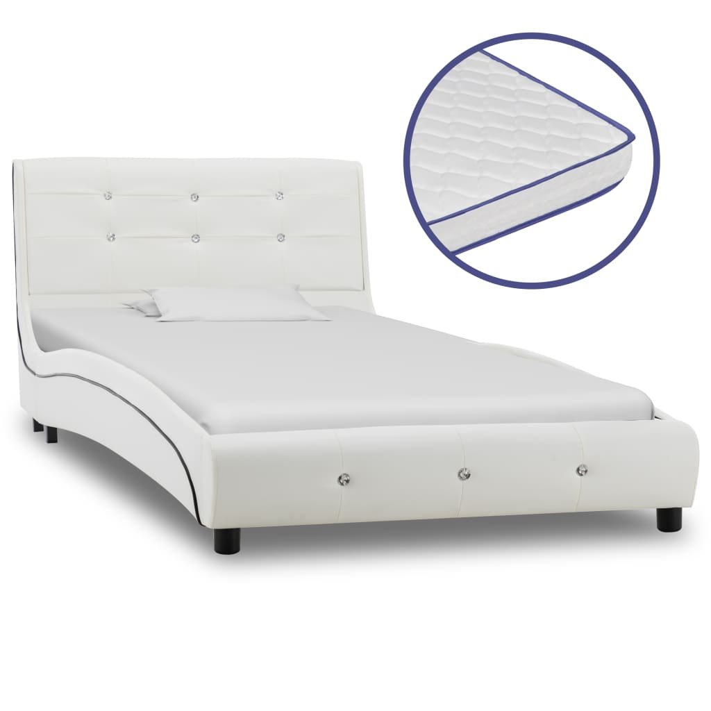 Cama + colchão espuma memória 90x200 cm couro artificial branco