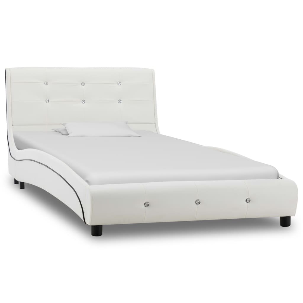Cama + colchão espuma memória 90x200 cm couro artificial branco - Image 2