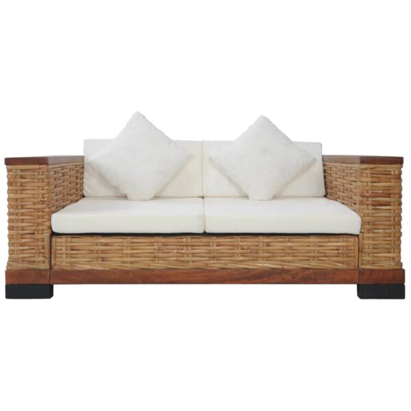 2 pcs conjunto de sofás com almofadões vime natural castanho - Image 8