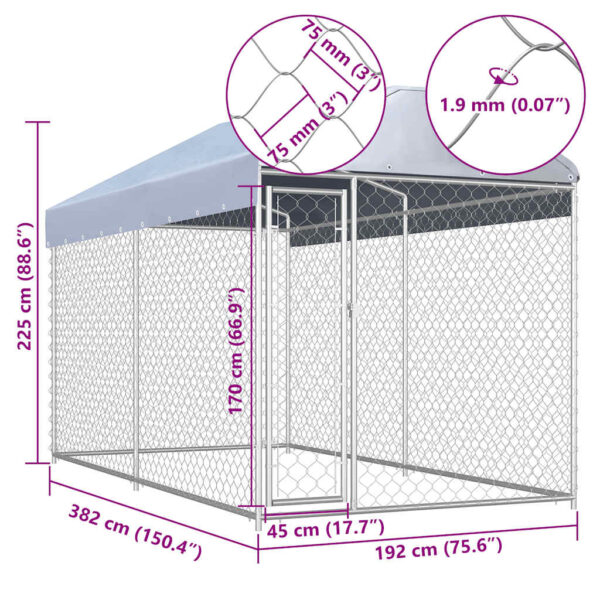 Canil de exterior com toldo 382x192x225 cm - Image 4