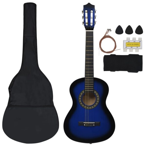 8 pcs conjunto guitarra clássica iniciantes 1/2 34" azul - Image 2