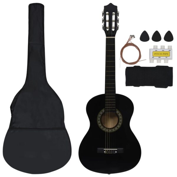 8 pcs conjunto guitarra clássica iniciantes 1/2 34" preto - Image 2