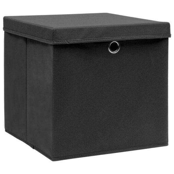 Caixas de arrumação com tampas 4 pcs 32x32x32 cm tecido preto - Image 2