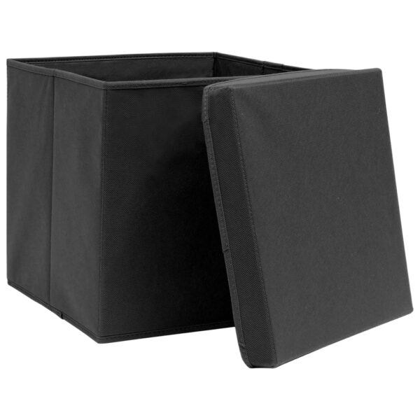 Caixas de arrumação com tampas 4 pcs 32x32x32 cm tecido preto - Image 4