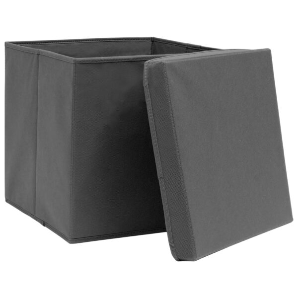 Caixas de arrumação com tampas 4 pcs 32x32x32 cm tecido cinza - Image 3