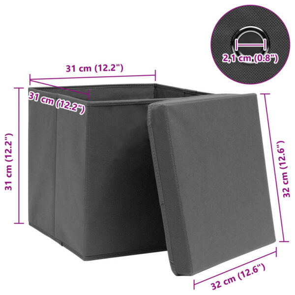 Caixas de arrumação com tampas 4 pcs 32x32x32 cm tecido cinza - Image 6