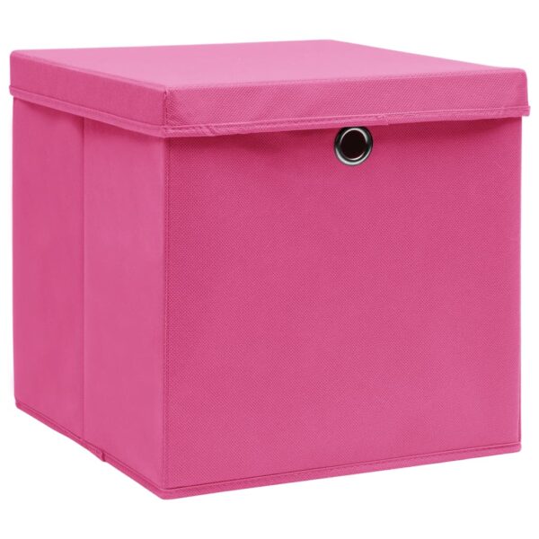 Caixas de arrumação com tampas 10 pcs 32x32x32 cm tecido rosa - Image 2
