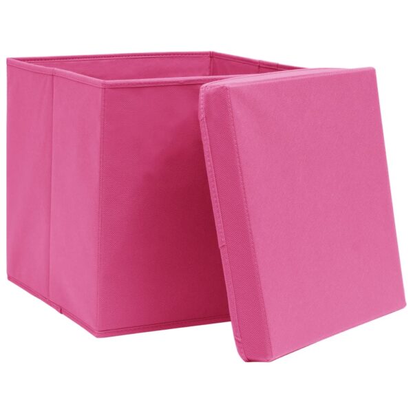 Caixas de arrumação com tampas 10 pcs 32x32x32 cm tecido rosa - Image 3