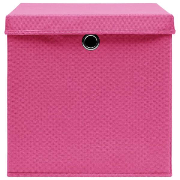 Caixas de arrumação com tampas 10 pcs 32x32x32 cm tecido rosa - Image 4
