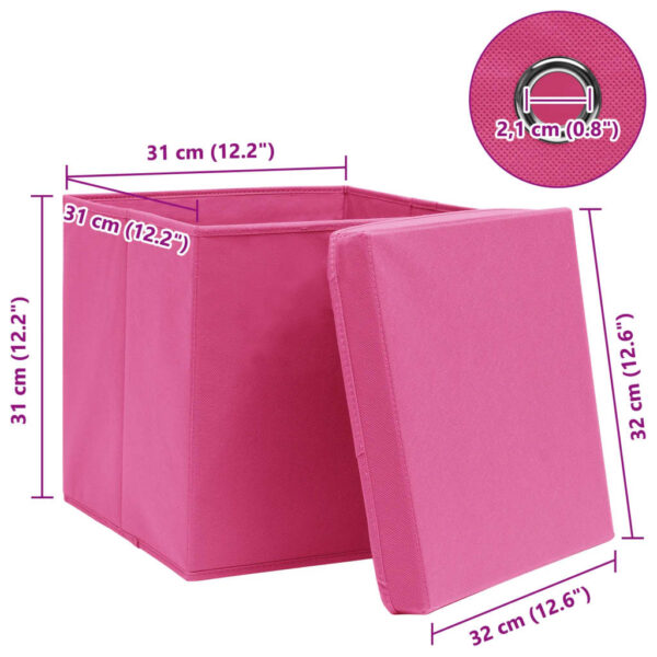 Caixas de arrumação com tampas 10 pcs 32x32x32 cm tecido rosa - Image 6