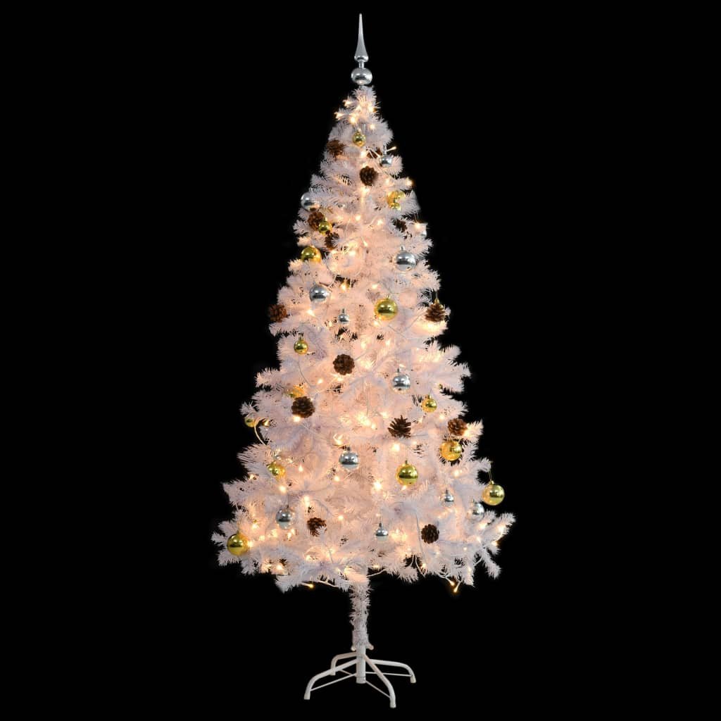 Árvore de Natal artificial pré-iluminada enfeites 180cm branco - Image 4