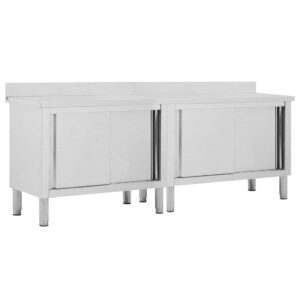 Mesas trabalho c/ portas correr 2pcs 240x50x(95-97)cm aço inox.