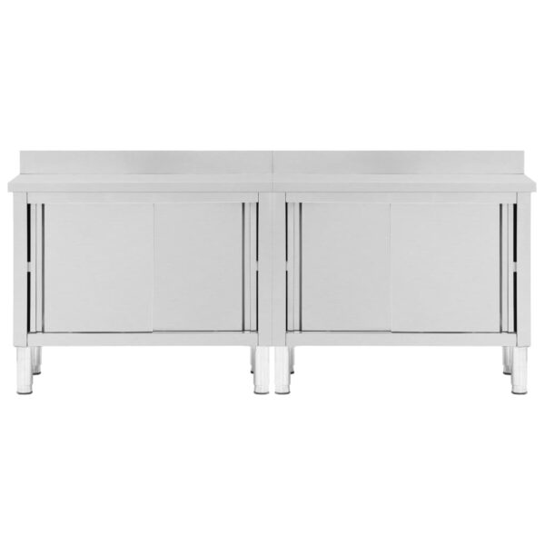 Mesas trabalho c/ portas correr 2pcs 240x50x(95-97)cm aço inox. - Image 4