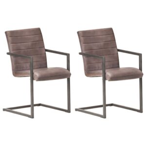 Cadeiras de jantar cantilever 2 pcs couro genuíno castanho
