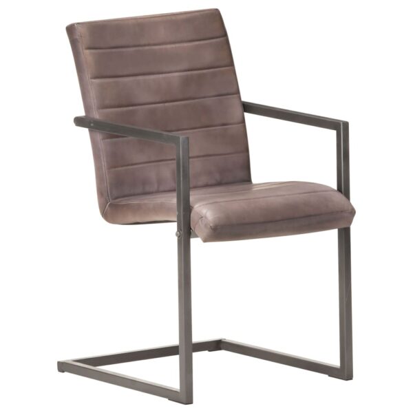 Cadeiras de jantar cantilever 2 pcs couro genuíno castanho - Image 2