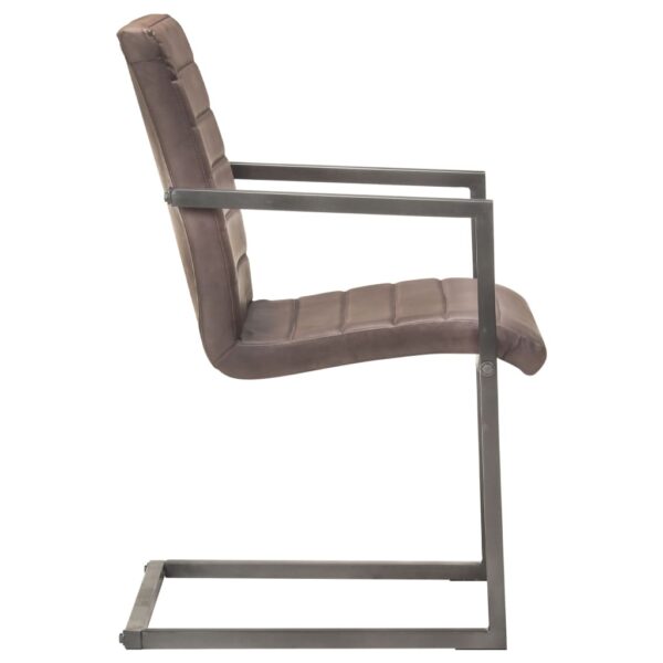 Cadeiras de jantar cantilever 2 pcs couro genuíno castanho - Image 4