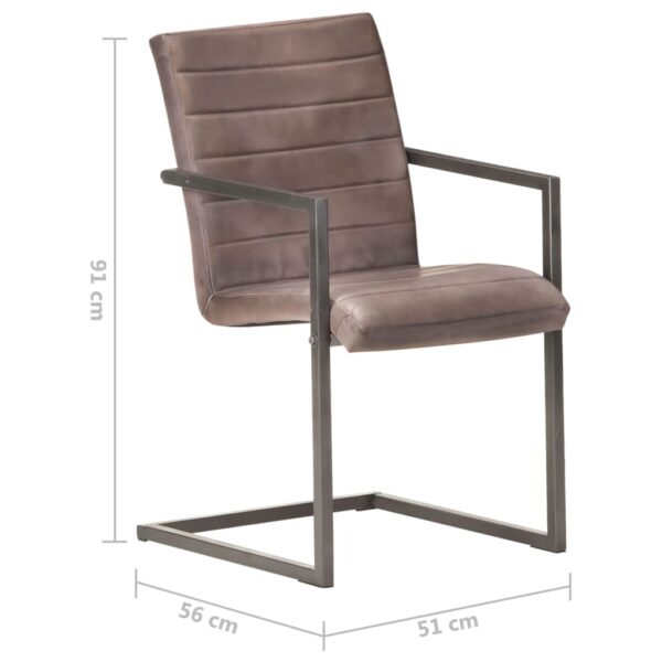 Cadeiras de jantar cantilever 2 pcs couro genuíno castanho - Image 7