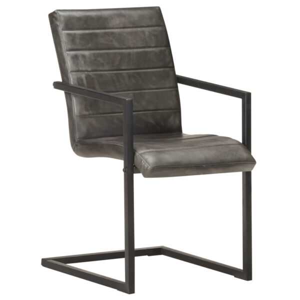 Cadeiras de jantar cantilever 2 pcs couro genuíno cinzento - Image 2