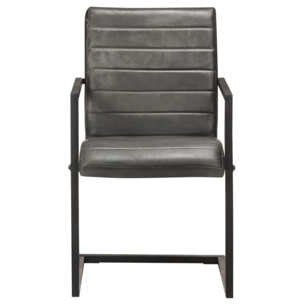 Cadeiras de jantar cantilever 2 pcs couro genuíno cinzento - Image 3