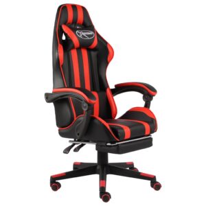 Cadeira estilo corrida c/ apoio pés couro artif. preto/vermelho
