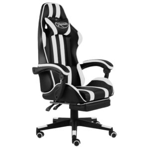 Cadeira estilo corrida c/ apoio pés couro artif. preto/branco